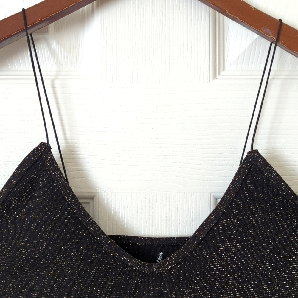 Intimately Free People Lurex Knit Skinny Strap Seamless Brami Top Black Gold XS - Picture 2 of 9